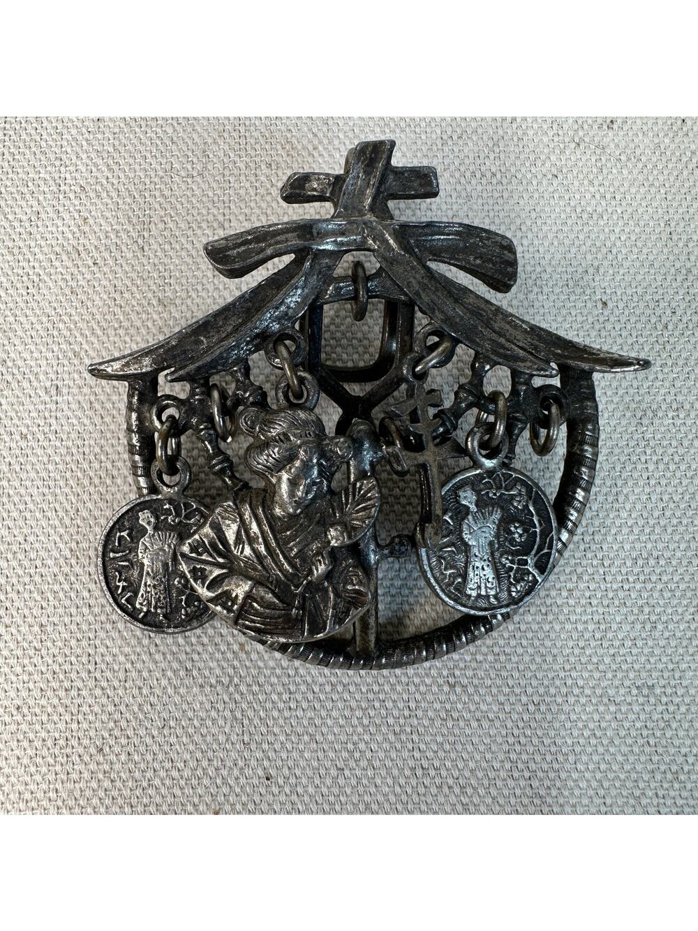 Vintage Silver Hanging Decorative Good Luck Chinese Charms Pendant Calligraphic